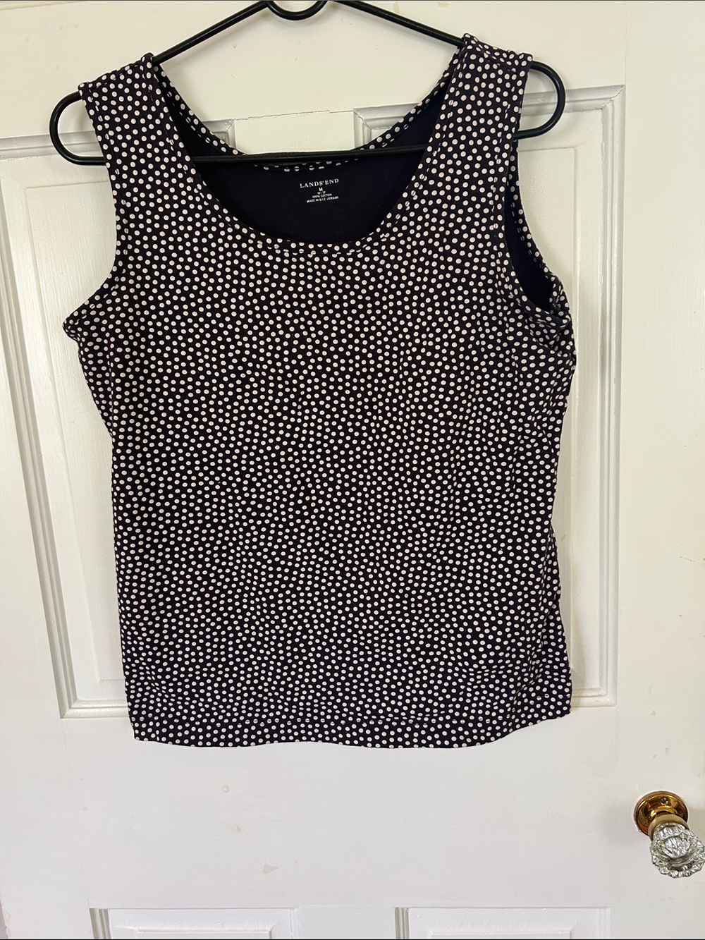Lands' End Black Tank Top with White Polka Dots All cotton Medium